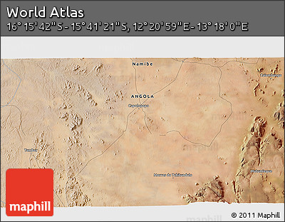 Satellite 3D Map of the Area around 15° 58' 32" S, 12° 49' 29" E