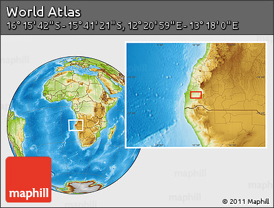 Physical Location Map of the Area around 15° 58' 32" S, 12° 49' 29" E