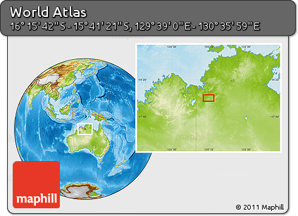 Physical Location Map of the Area around 15° 58' 32" S, 130° 7' 30" E