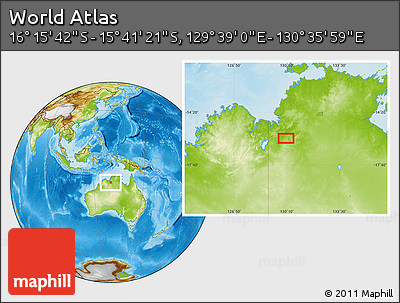 Physical Location Map of the Area around 15° 58' 32" S, 130° 7' 30" E