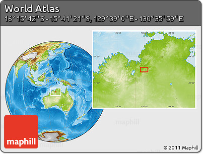 Physical Location Map of the Area around 15° 58' 32" S, 130° 7' 30" E