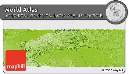 Physical Panoramic Map of the Area around 15° 58' 32" S, 130° 58' 29" E