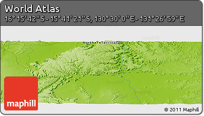 Physical Panoramic Map of the Area around 15° 58' 32" S, 130° 58' 29" E