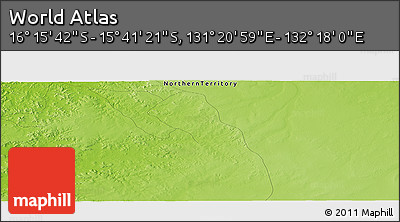Physical Panoramic Map of the Area around 15° 58' 32" S, 131° 49' 29" E