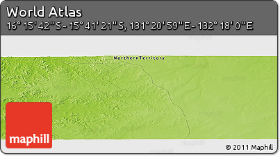 Physical Panoramic Map of the Area around 15° 58' 32" S, 131° 49' 29" E