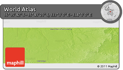 Physical Panoramic Map of the Area around 15° 58' 32" S, 133° 31' 30" E