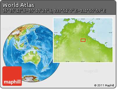 Physical Location Map of the Area around 15° 58' 32" S, 134° 22' 30" E
