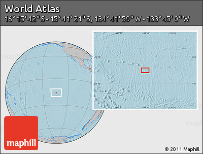 Gray Location Map of the Area around 15° 58' 32" S, 134° 13' 29" W, hill shading