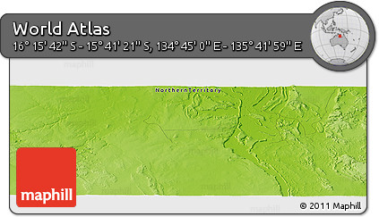 Physical Panoramic Map of the Area around 15° 58' 32" S, 135° 13' 29" E
