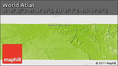 Physical Panoramic Map of the Area around 15° 58' 32" S, 135° 13' 29" E