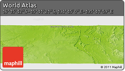 Physical Panoramic Map of the Area around 15° 58' 32" S, 135° 13' 29" E