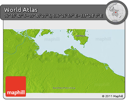 Physical 3D Map of the Area around 15° 58' 32" S, 136° 55' 30" E