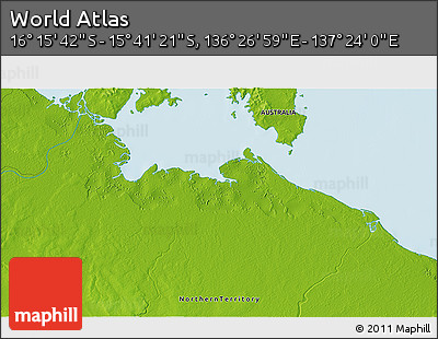 Physical 3D Map of the Area around 15° 58' 32" S, 136° 55' 30" E