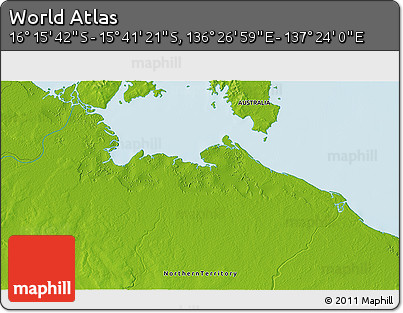 Physical 3D Map of the Area around 15° 58' 32" S, 136° 55' 30" E