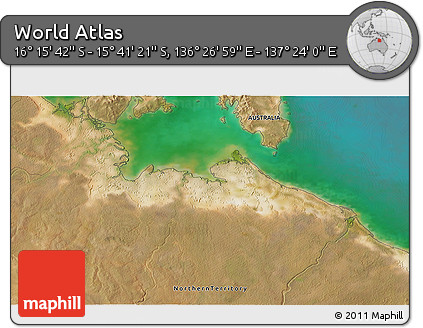 Satellite 3D Map of the Area around 15° 58' 32" S, 136° 55' 30" E
