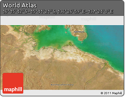 Satellite 3D Map of the Area around 15° 58' 32" S, 136° 55' 30" E