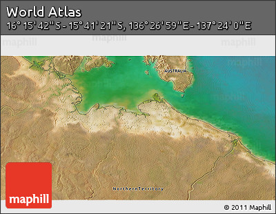 Satellite 3D Map of the Area around 15° 58' 32" S, 136° 55' 30" E