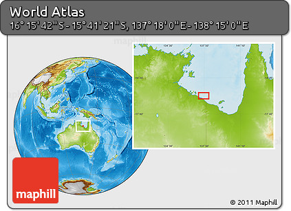 Physical Location Map of the Area around 15° 58' 32" S, 137° 46' 30" E