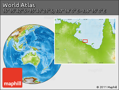 Physical Location Map of the Area around 15° 58' 32" S, 137° 46' 30" E