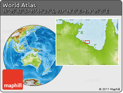 Physical Location Map of the Area around 15° 58' 32" S, 137° 46' 30" E