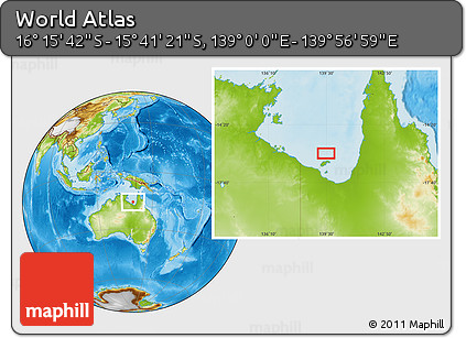 Physical Location Map of the Area around 15° 58' 32" S, 139° 28' 29" E