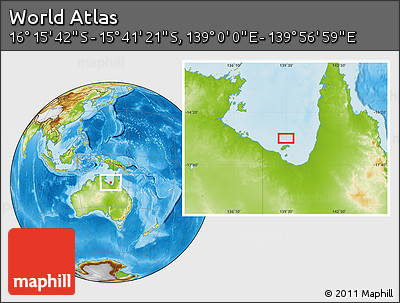 Physical Location Map of the Area around 15° 58' 32" S, 139° 28' 29" E