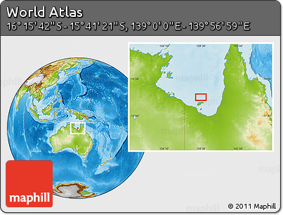 Physical Location Map of the Area around 15° 58' 32" S, 139° 28' 29" E
