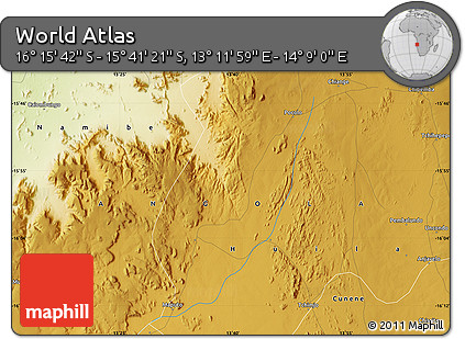Physical Map of the Area around 15° 58' 32" S, 13° 40' 30" E