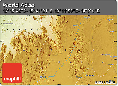 Physical Map of the Area around 15° 58' 32" S, 13° 40' 30" E