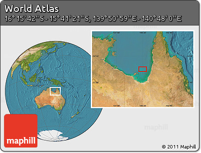 Satellite Location Map of the Area around 15° 58' 32" S, 140° 19' 29" E