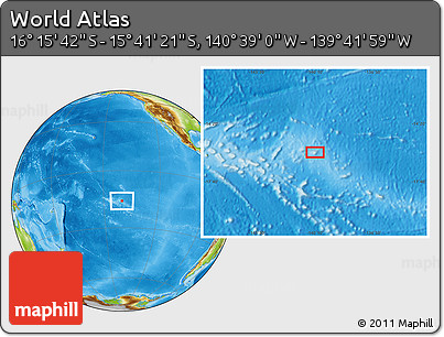Physical Location Map of the Area around 15° 58' 32" S, 140° 10' 30" W