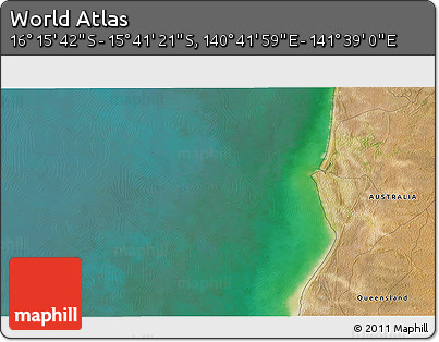 Satellite 3D Map of the Area around 15° 58' 32" S, 141° 10' 30" E