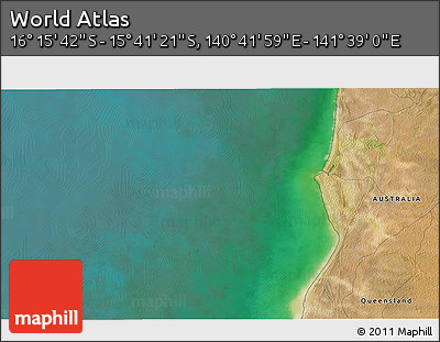 Satellite 3D Map of the Area around 15° 58' 32" S, 141° 10' 30" E