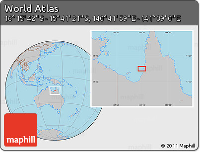 Gray Location Map of the Area around 15° 58' 32" S, 141° 10' 30" E