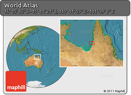 Satellite Location Map of the Area around 15° 58' 32" S, 141° 10' 30" E