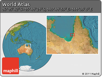 Satellite Location Map of the Area around 15° 58' 32" S, 141° 10' 30" E
