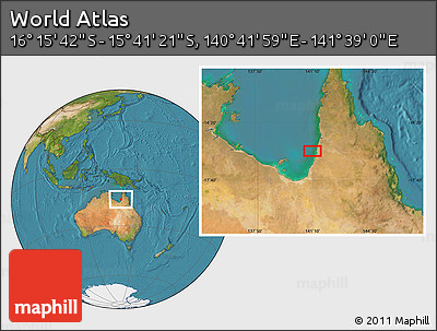 Satellite Location Map of the Area around 15° 58' 32" S, 141° 10' 30" E