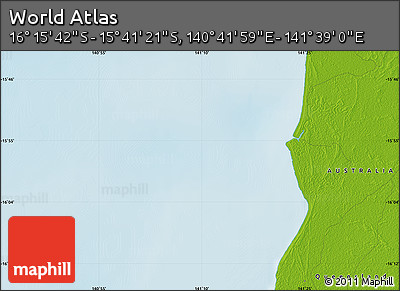 Physical Map of the Area around 15° 58' 32" S, 141° 10' 30" E