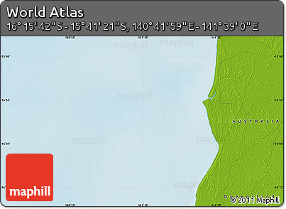 Physical Map of the Area around 15° 58' 32" S, 141° 10' 30" E