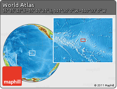Physical Location Map of the Area around 15° 58' 32" S, 141° 1' 30" W