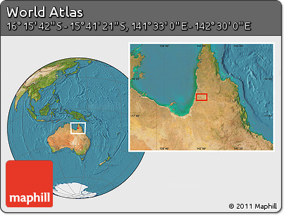 Satellite Location Map of the Area around 15° 58' 32" S, 142° 1' 30" E