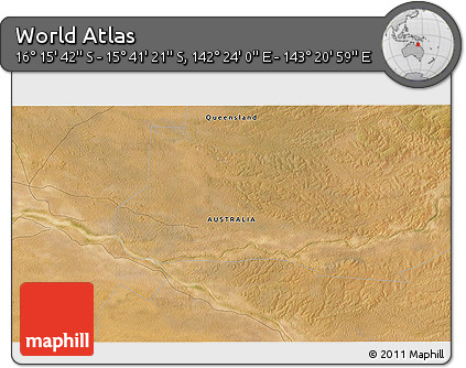Satellite 3D Map of the Area around 15° 58' 32" S, 142° 52' 30" E