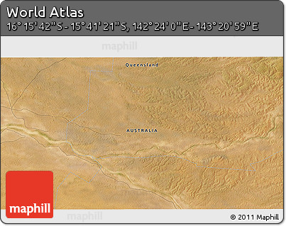 Satellite 3D Map of the Area around 15° 58' 32" S, 142° 52' 30" E