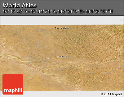 Satellite 3D Map of the Area around 15° 58' 32" S, 142° 52' 30" E