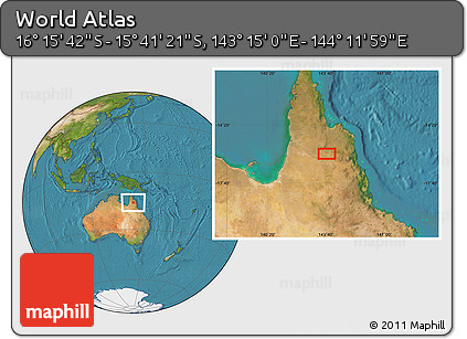 Satellite Location Map of the Area around 15° 58' 32" S, 143° 43' 29" E