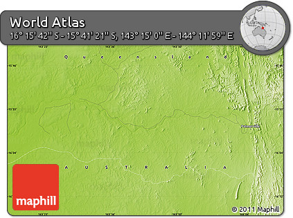 Physical Map of the Area around 15° 58' 32" S, 143° 43' 29" E