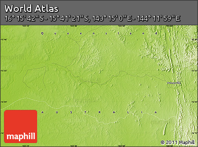 Physical Map of the Area around 15° 58' 32" S, 143° 43' 29" E