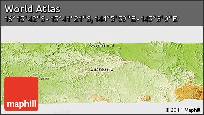 Physical Panoramic Map of the Area around 15° 58' 32" S, 144° 34' 29" E