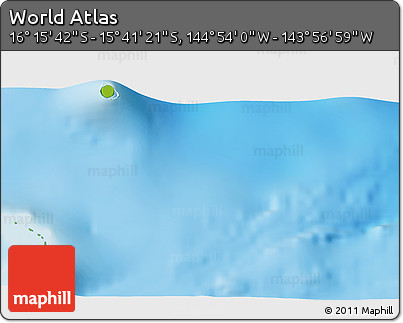 Physical 3D Map of the Area around 15° 58' 32" S, 144° 25' 30" W