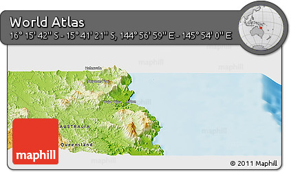 Physical Panoramic Map of the Area around 15° 58' 32" S, 145° 25' 30" E